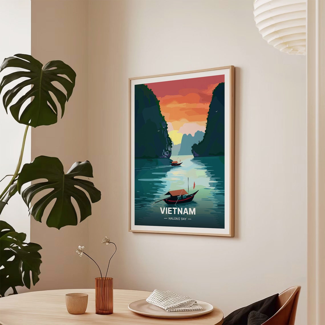Vietnam Halong Bay Karst Islands Boat Sunset Exotic Travel Poster - Image 2