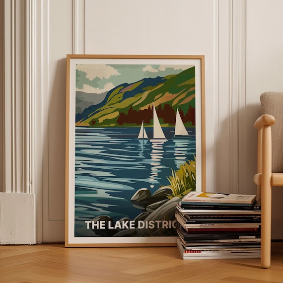 The Lake District Sailing Boats Fell Hills England Travel Poster