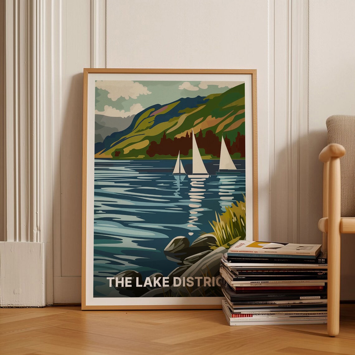 The Lake District Sailing Boats Fell Hills England Travel Poster