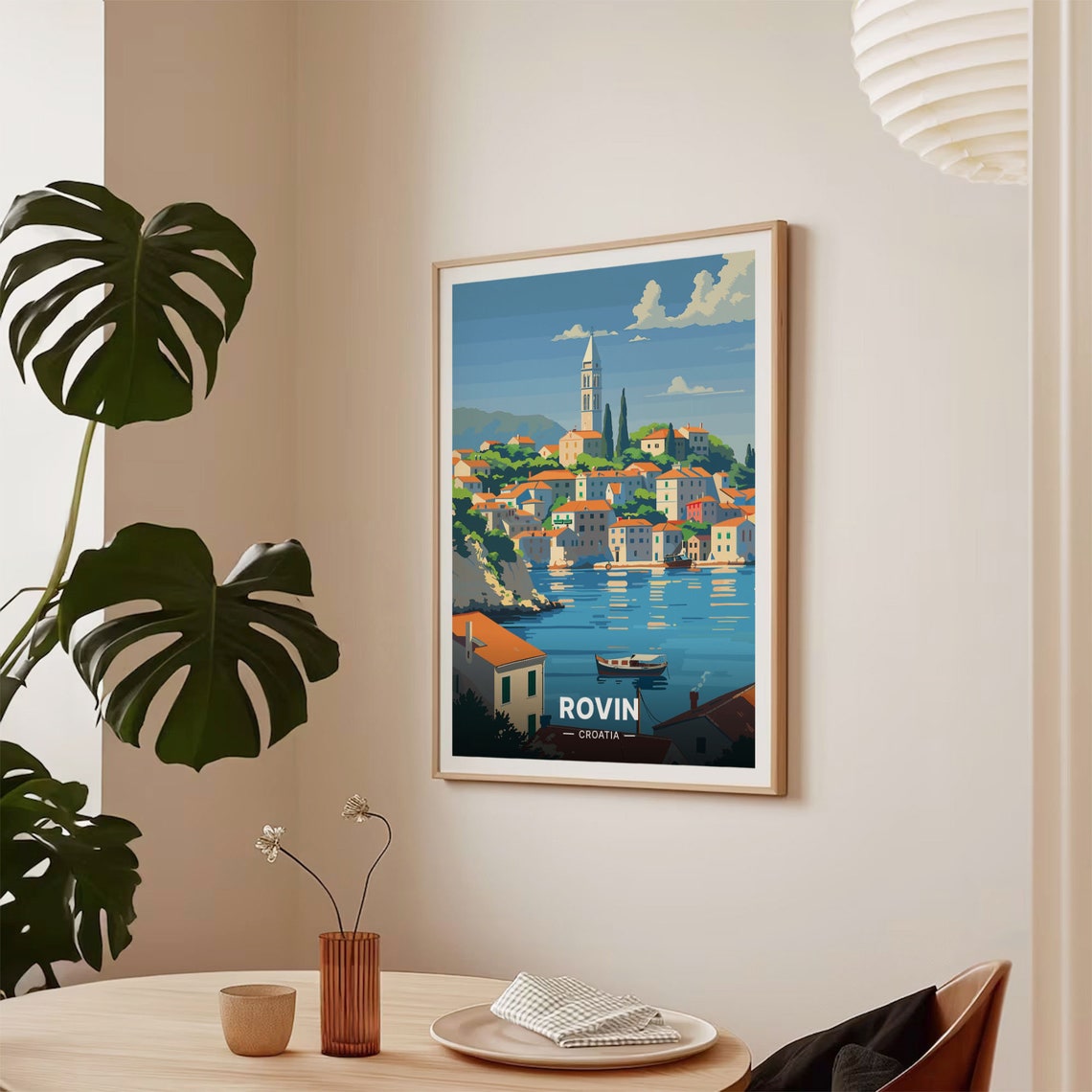Rovin Croatia Harbour Bell Tower Boats Seaside Vintage Travel Poster - Image 2
