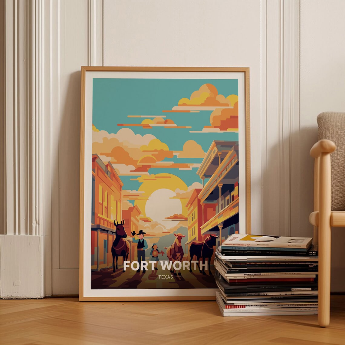 Fort Worth Texas Mid-Century Travel Poster Art Print