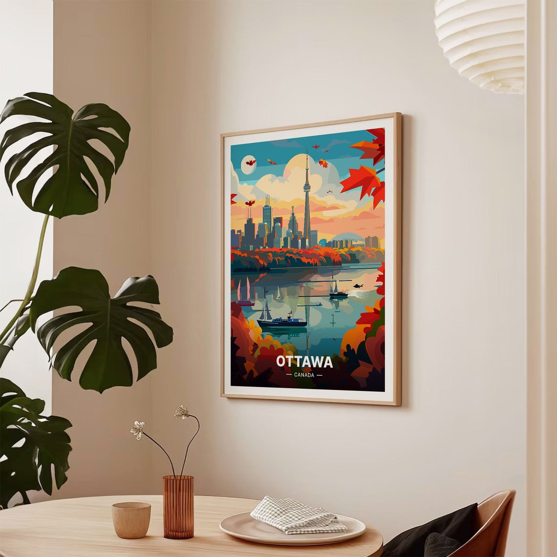 Ottawa Canada Skyline Tower Autumn Lake Retro Vintage Travel Poster - Image 2