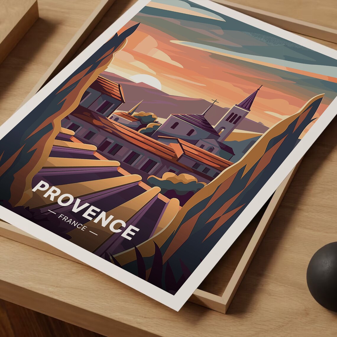 Provence France Sunset Village Church Cypress Hills Travel Poster - Image 3