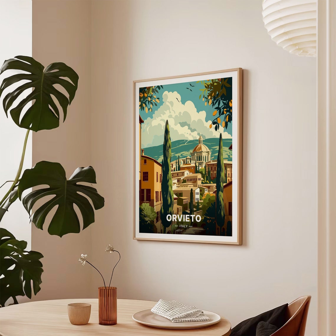 Orvieto Italy Hill Town Cathedral Dome Cypress Trees View Poster - Image 2