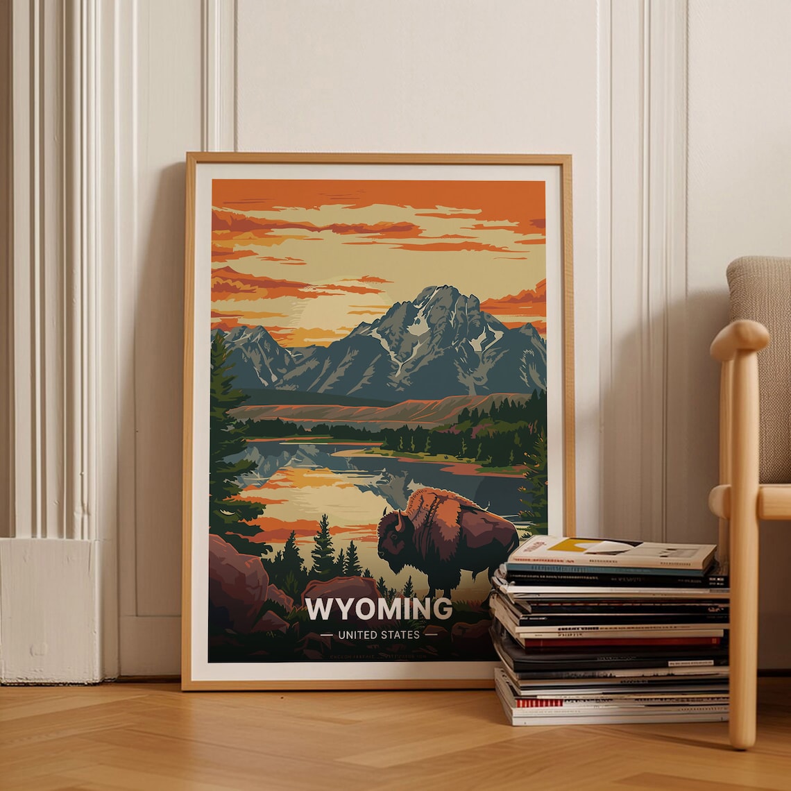 Wyoming Retro Travel Poster, Vintage State Decor