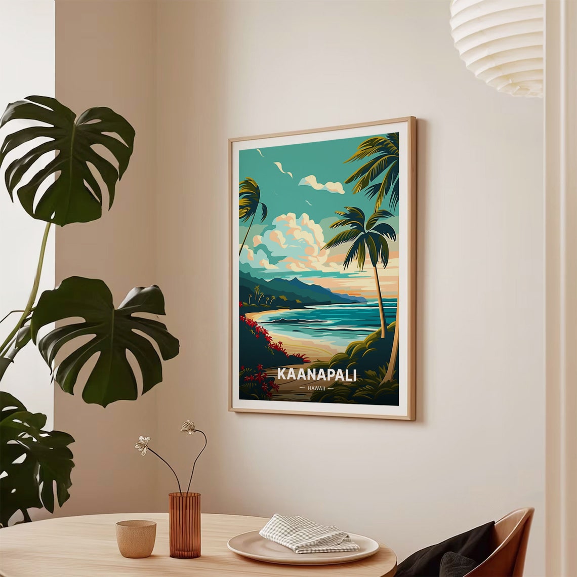 Kaanapali Hawaii Tropical Beach Palm Trees Vintage Travel Poster - Image 2
