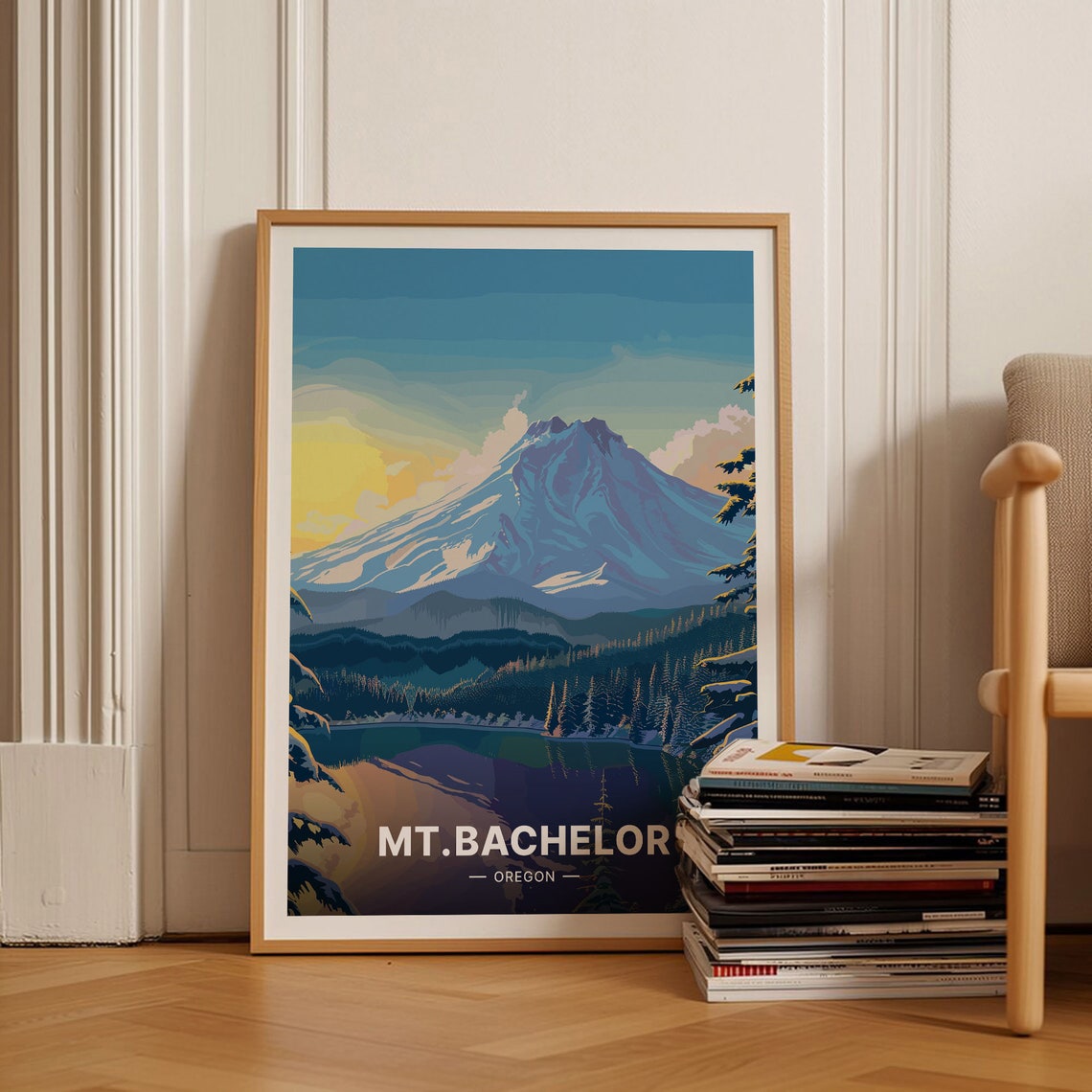 Mount Bachelor Oregon Snow Covered Peak Vintage Travel Poster