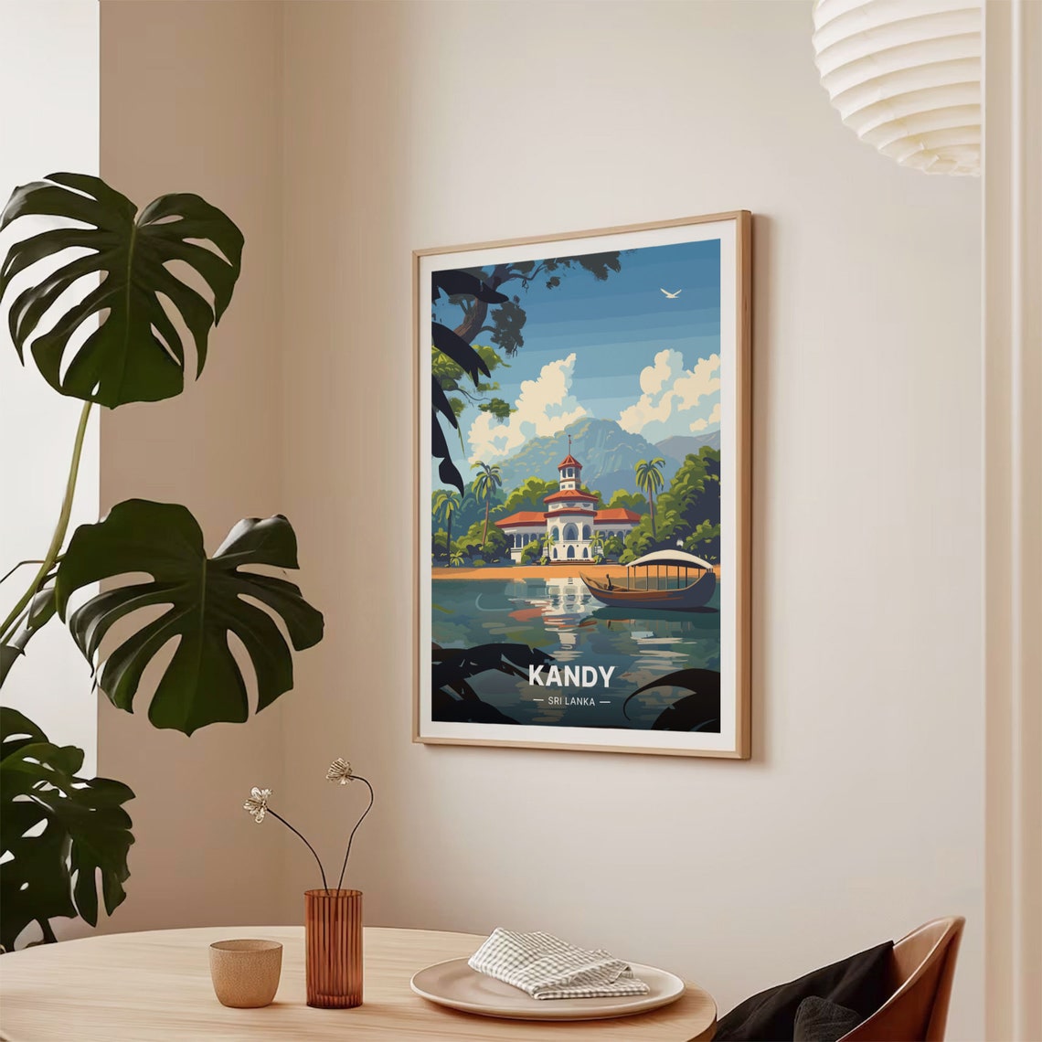Kandy Sri Lanka Lakeside Temple Pavilion Boat Tropical Travel Poster - Image 2