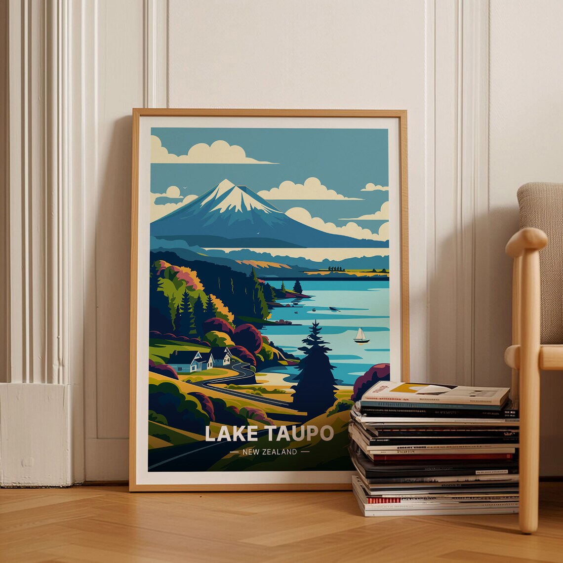 New Zealand Lake Taupo Travel Poster Art Print