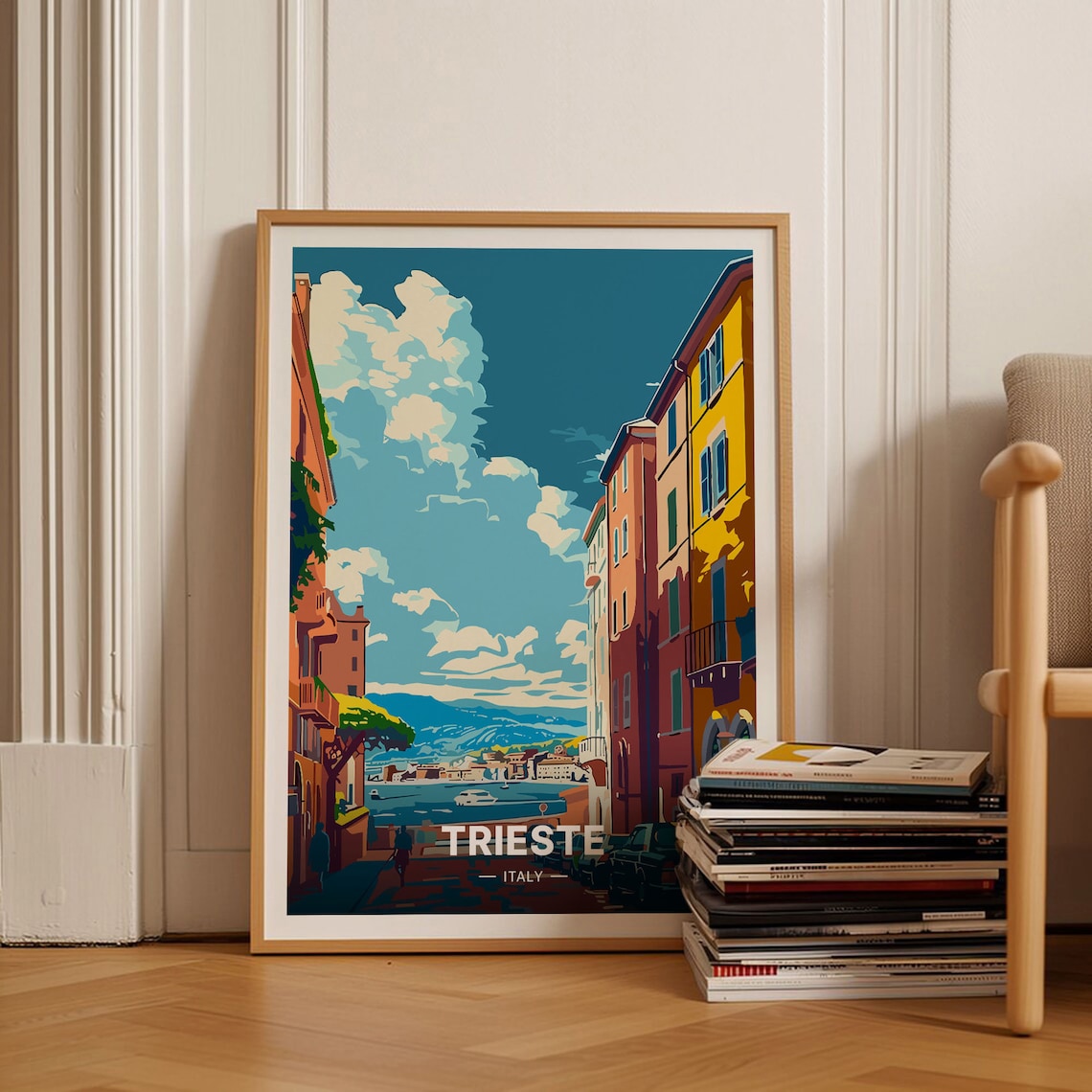 Trieste Italy Waterfront Street Harbor View Vintage Travel Poster