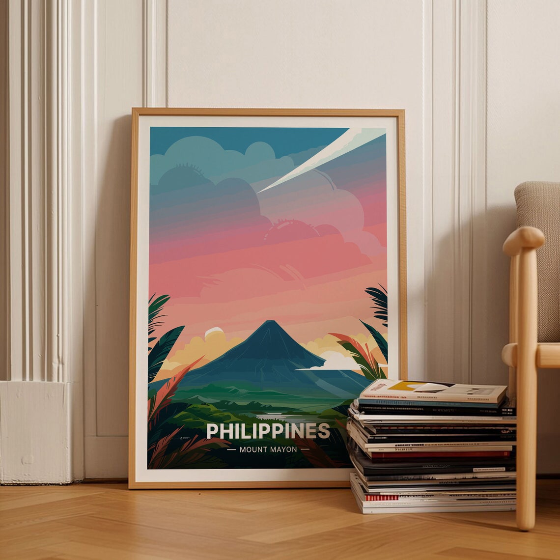 Mount Mayon Philippines Volcano Sunset Tropical Travel Poster