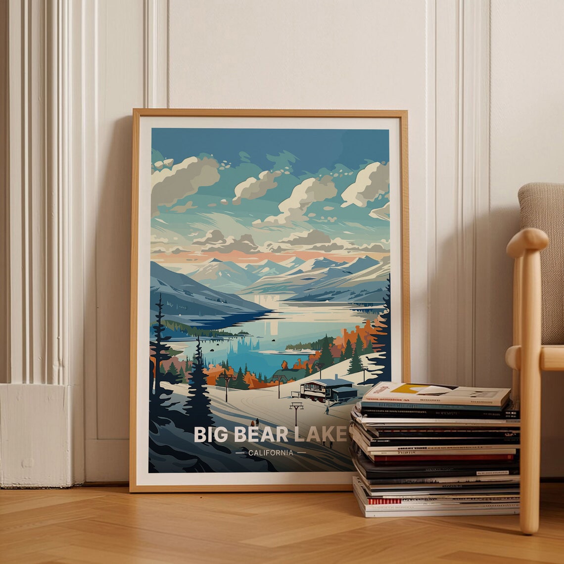 Big Bear Lake California Winter Ski Scene Vintage Travel Poster