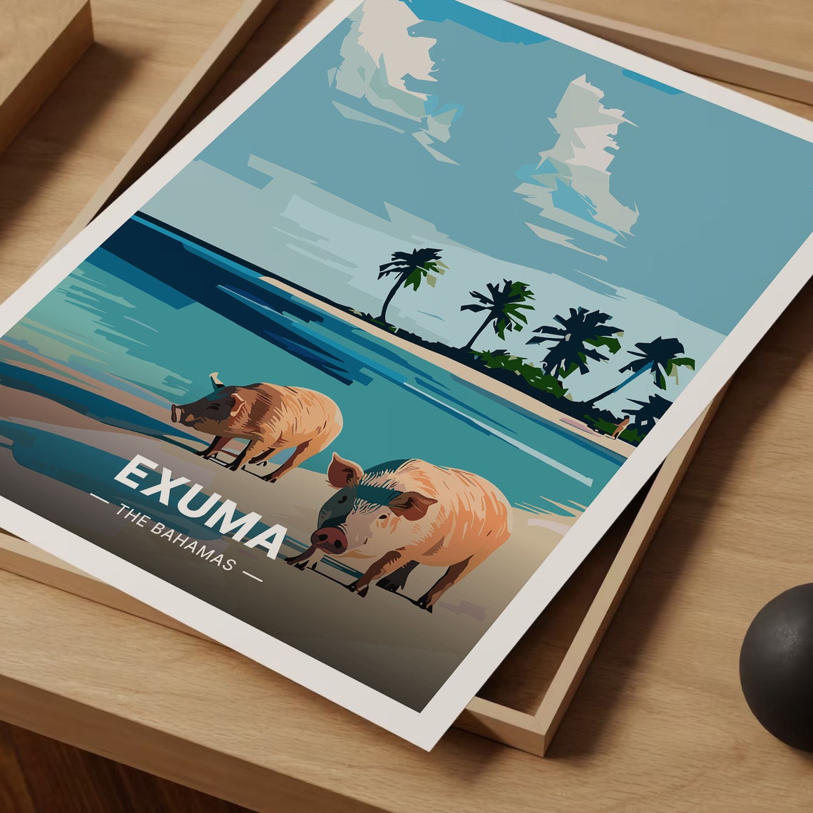 Exuma Bahamas Swimming Pigs Beach Tropical Island Vintage Poster - Image 3