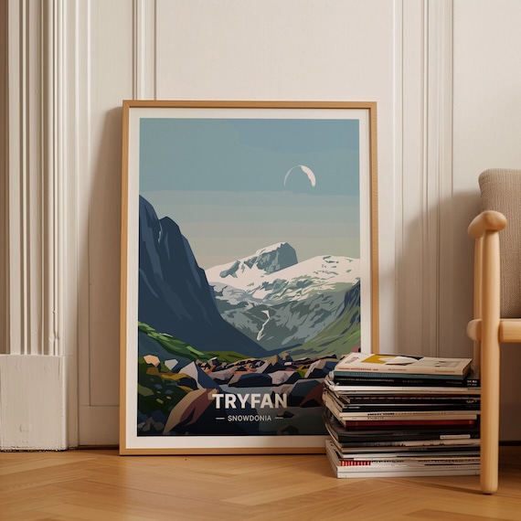 Tryfan Snowdonia Wales Snow Capped Peak Vintage Travel Poster