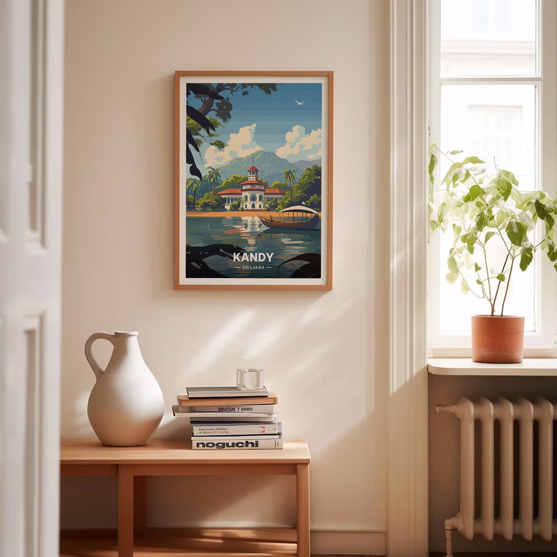 Kandy Sri Lanka Lakeside Temple Pavilion Boat Tropical Travel Poster - Image 4