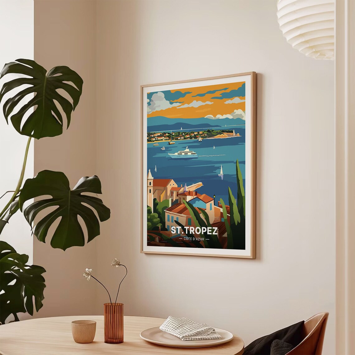 St Tropez French Riviera Bay Yachts Golden Harbor Scene Poster - Image 2