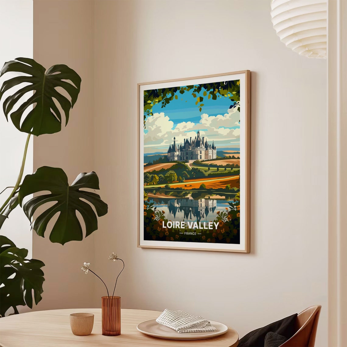 Loire Valley France Fairytale Chateau Reflected Water Travel Poster - Image 2