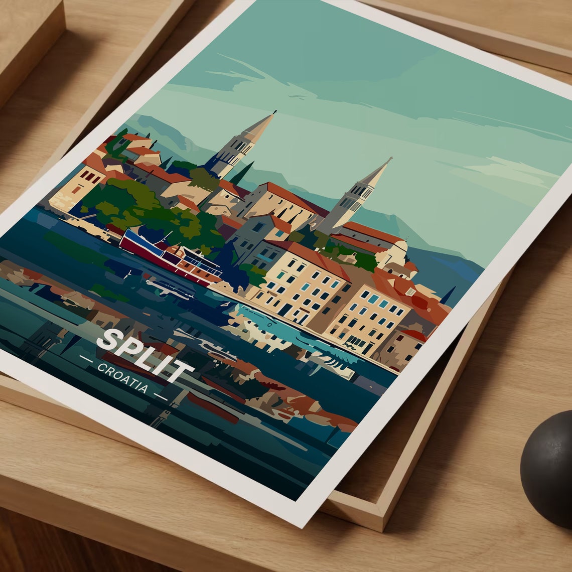 Split Croatia Vintage Travel Poster Waterfront Old Town Harbor Art - Image 3