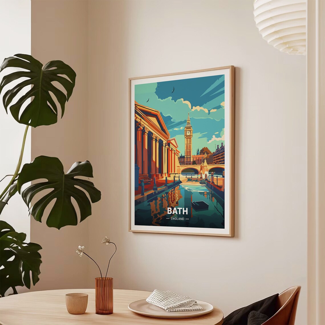 Bath England Clock Tower Riverside Cityscape Retro Style Vintage Poster - Image 2