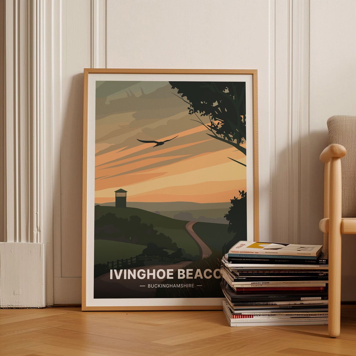 Ivinghoe Beacon Buckinghamshire Sunset Hills Vintage Travel Poster