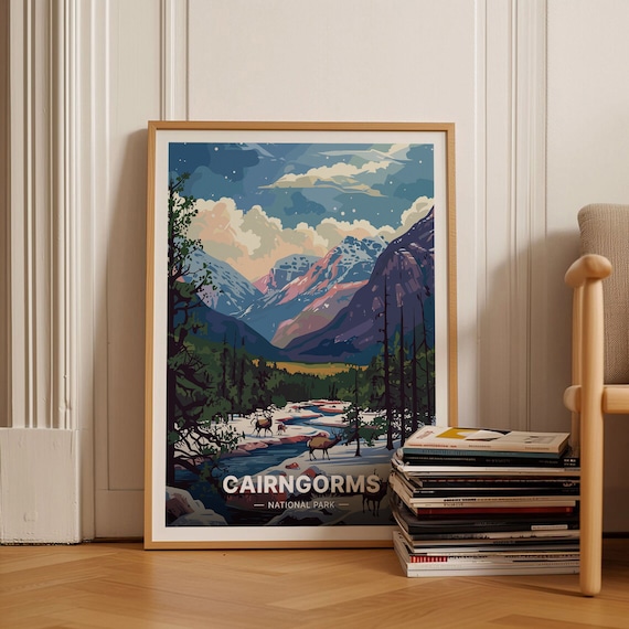 Cairngorms National Park Scotland Stags Wild Mountain Travel Poster