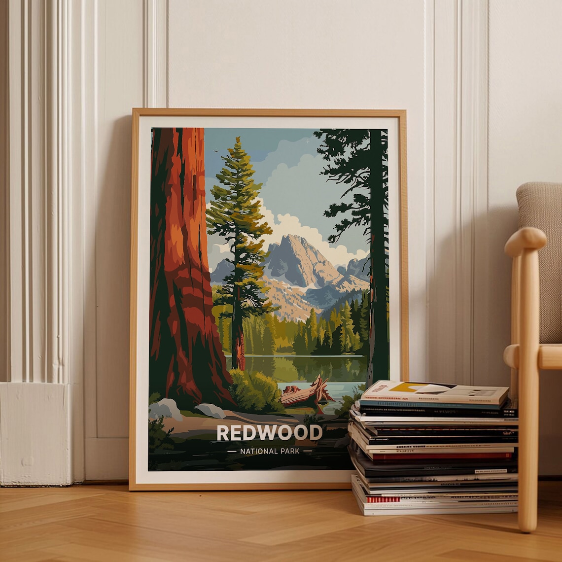 Redwood National Park Travel Poster, Scenic Landscape