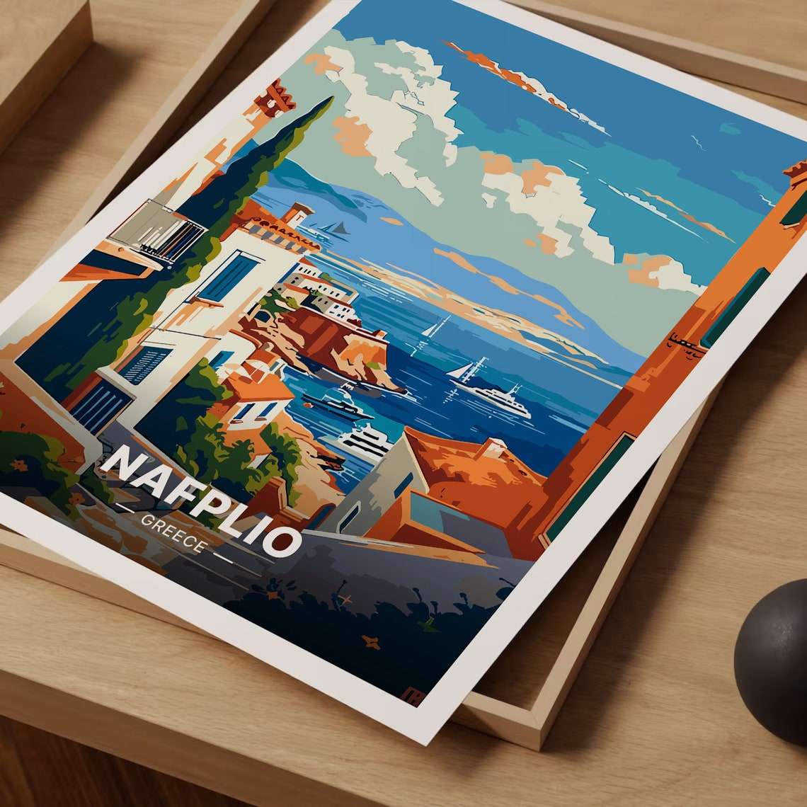 Nafplio Greece Old Harbor Coastal Town Bright Retro Travel Poster - Image 3