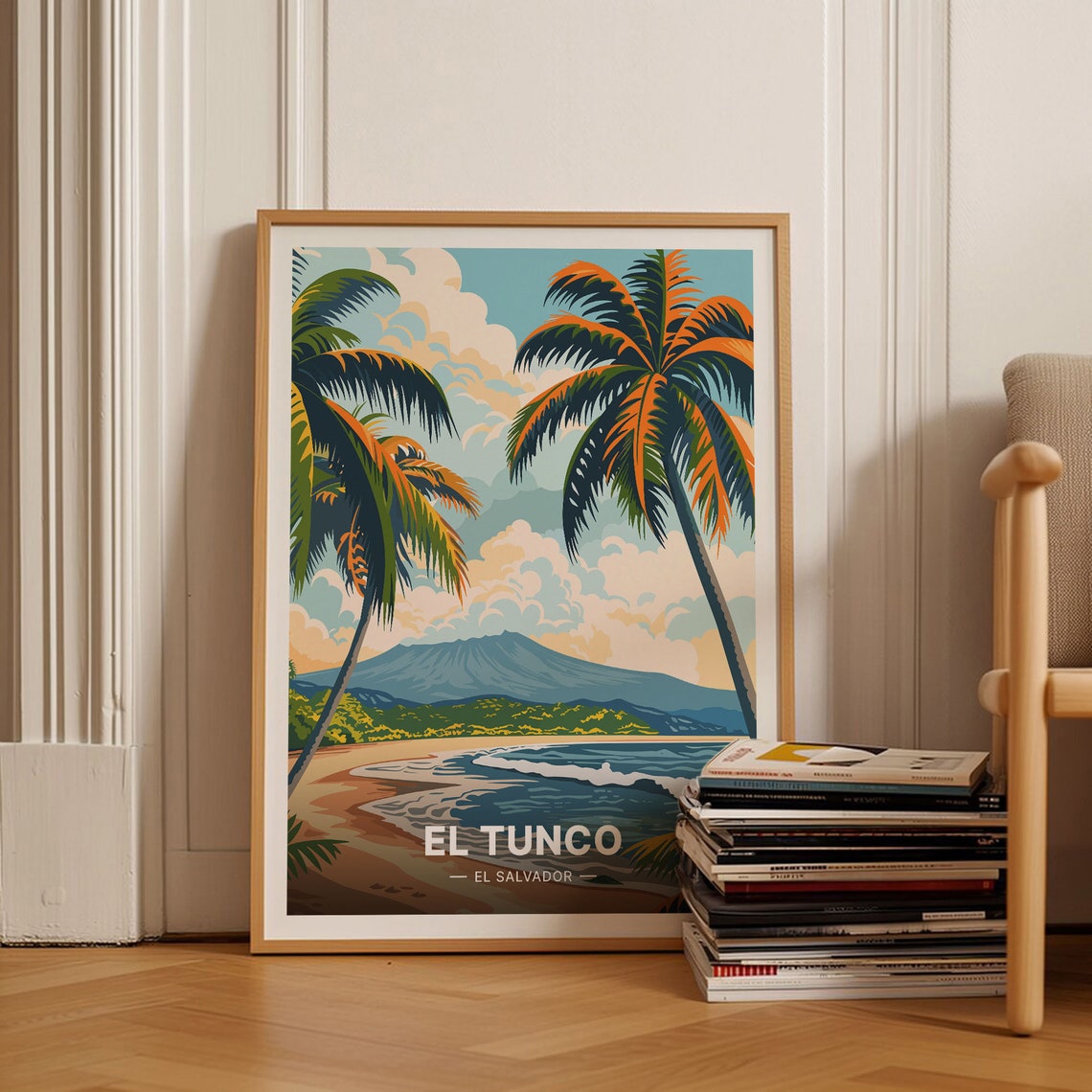 El Tunco El Salvador Beach Palms Volcano Surf Paradise Travel Poster