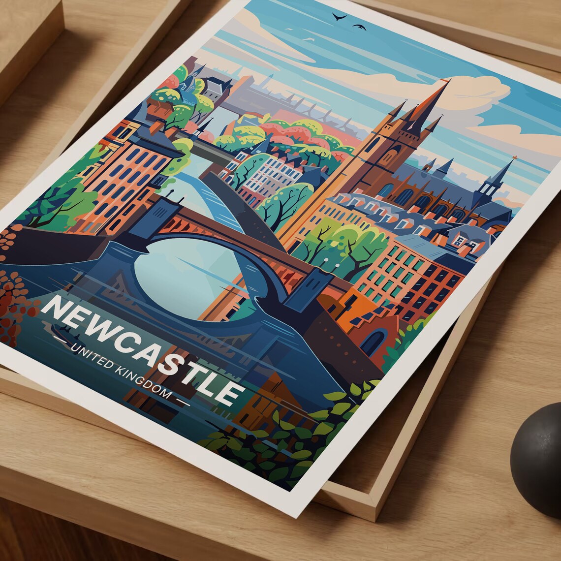 Newcastle United Kingdom River Bridge Spire Cityscape Vintage Travel Poster - Image 3