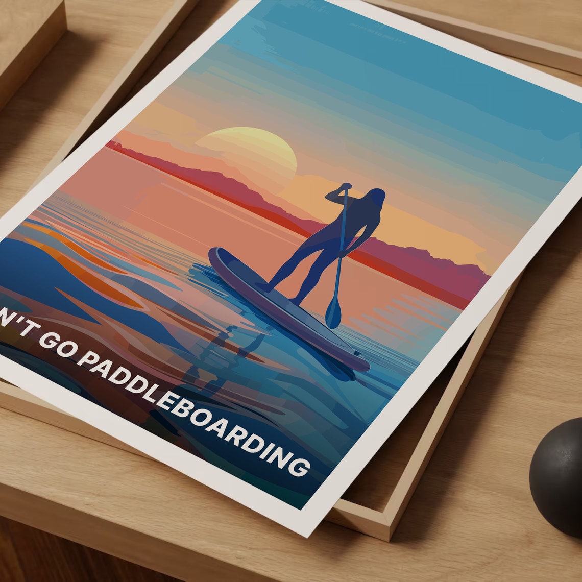 Sunset Paddleboarder Silhouette Watersport Quote Beach Art Poster - Image 3