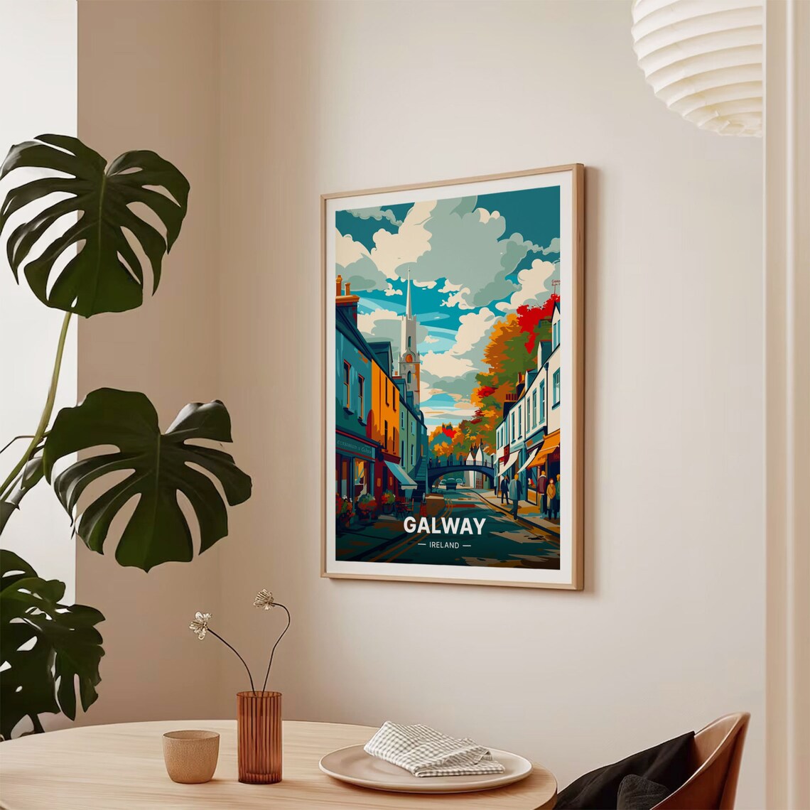 Galway Ireland Travel Poster Colorful Street Church Spire Retro Art - Image 2