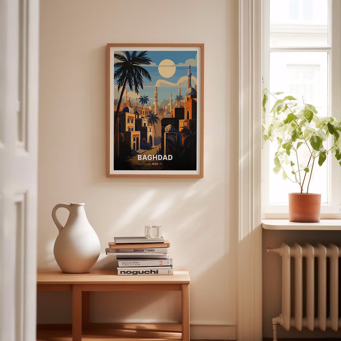Baghdad Iraq Glowing Mosques Minarets Palms Sunset Travel Poster - Image 4