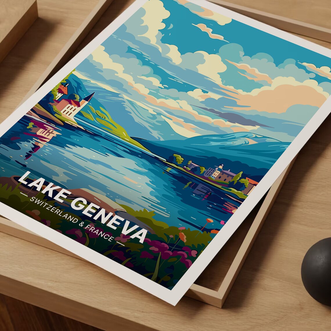 Lake Geneva Switzerland France Alpine Lake Scenic Travel Poster - Image 3