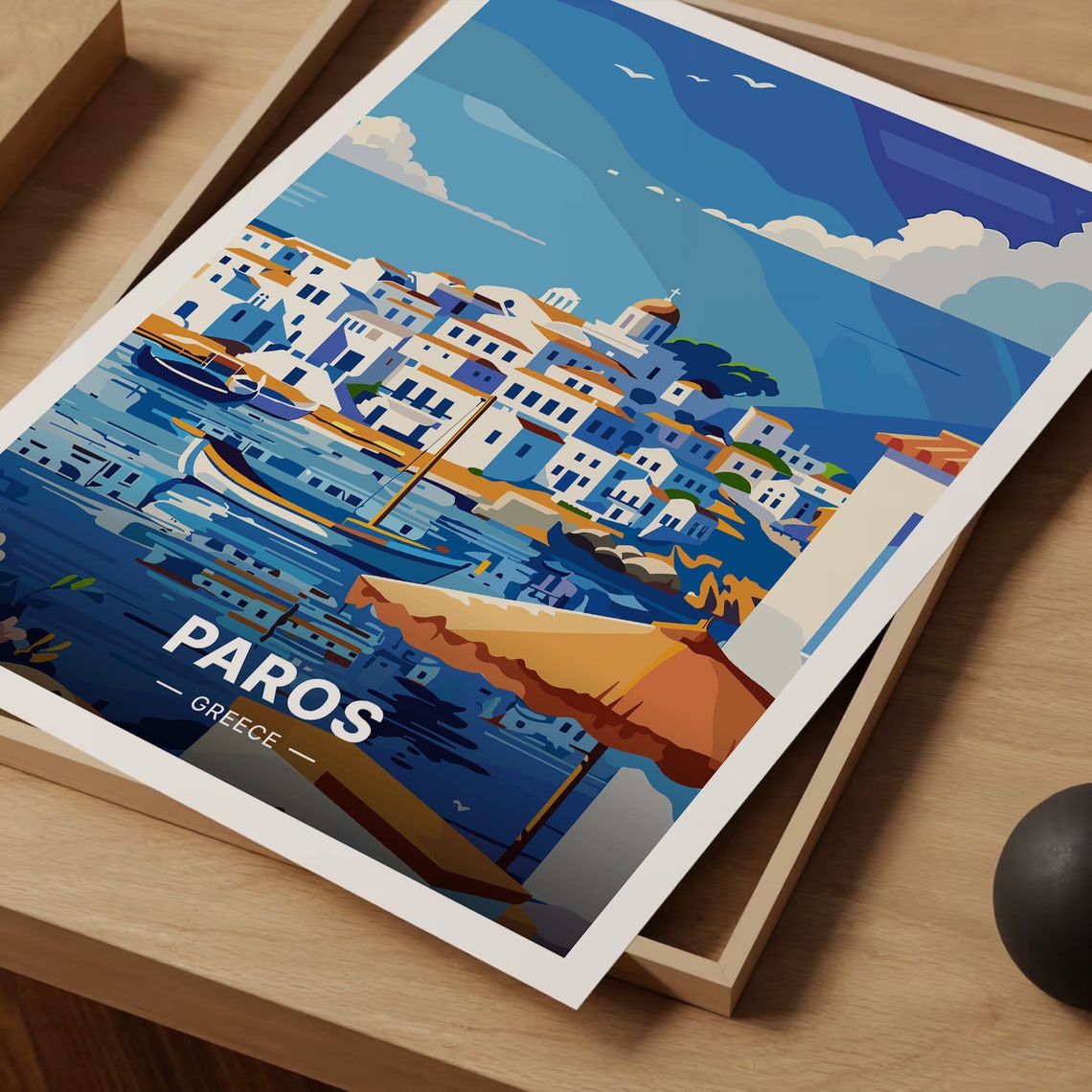 Paros Greece Whitewashed Town Harbor Boats Aegean Travel Poster - Image 3
