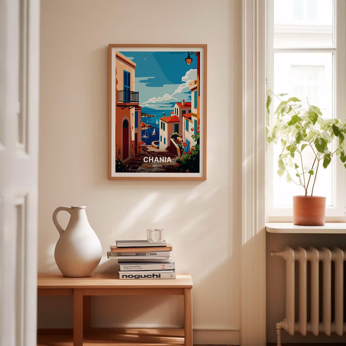 Chania Greece Old Town Lane Harbor Sailboats Seaside View Poster - Image 4