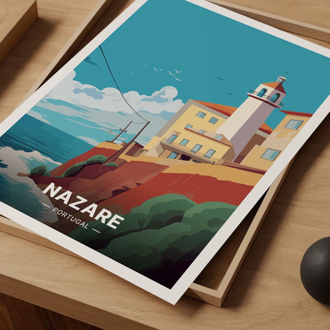 Nazare Portugal Travel Poster, Coastal Decor - Image 3