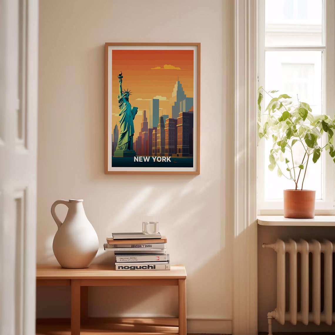 New York Statue of Liberty Sunset Skyline Retro Travel Poster - Image 4