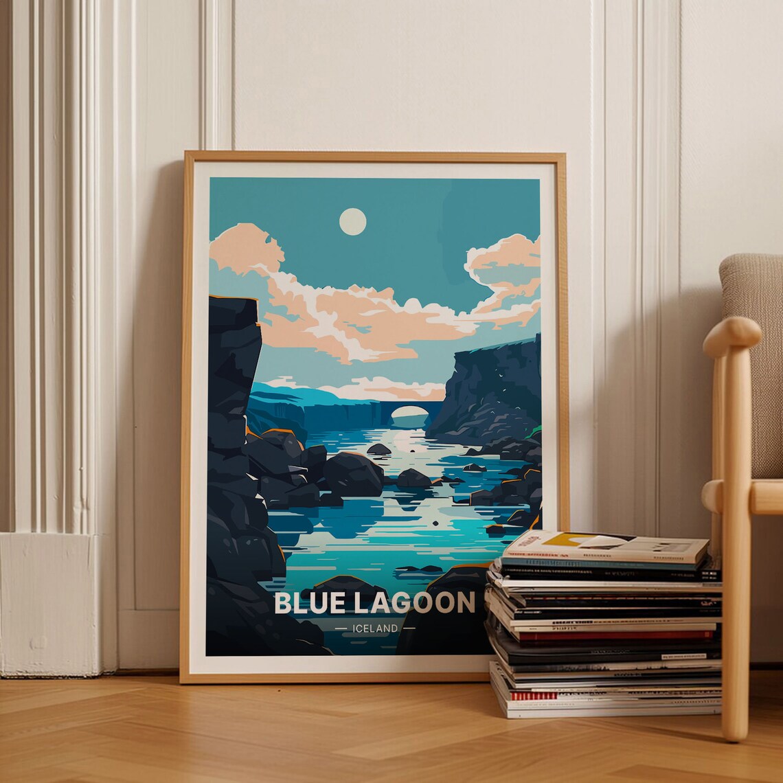 Iceland Blue Lagoon Travel Poster, Scenic Landscape Print