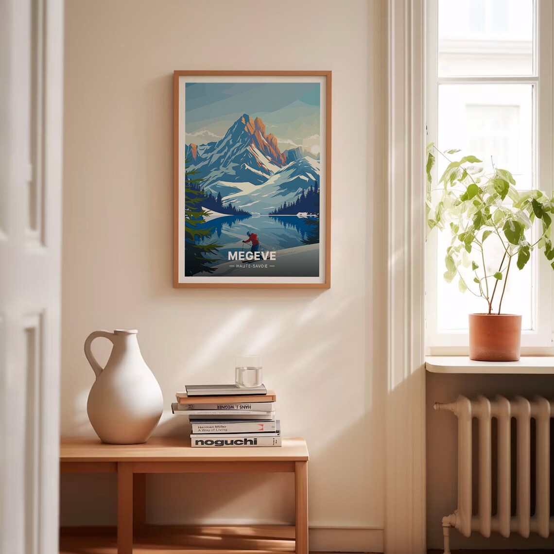 Megeve French Alps Skier Mountain Lake Vintage Ski Resort Poster - Image 4