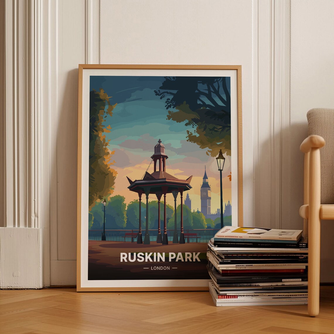 Ruskin Park London Victorian Bandstand Dusky Sunset Travel Poster