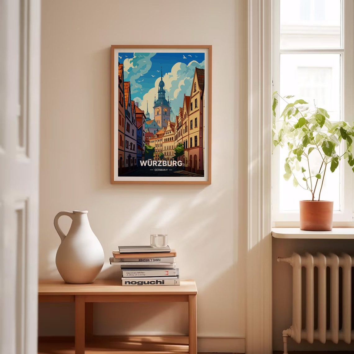Wurzburg Germany Old Town Clock Tower Street Vintage Travel Poster - Image 4