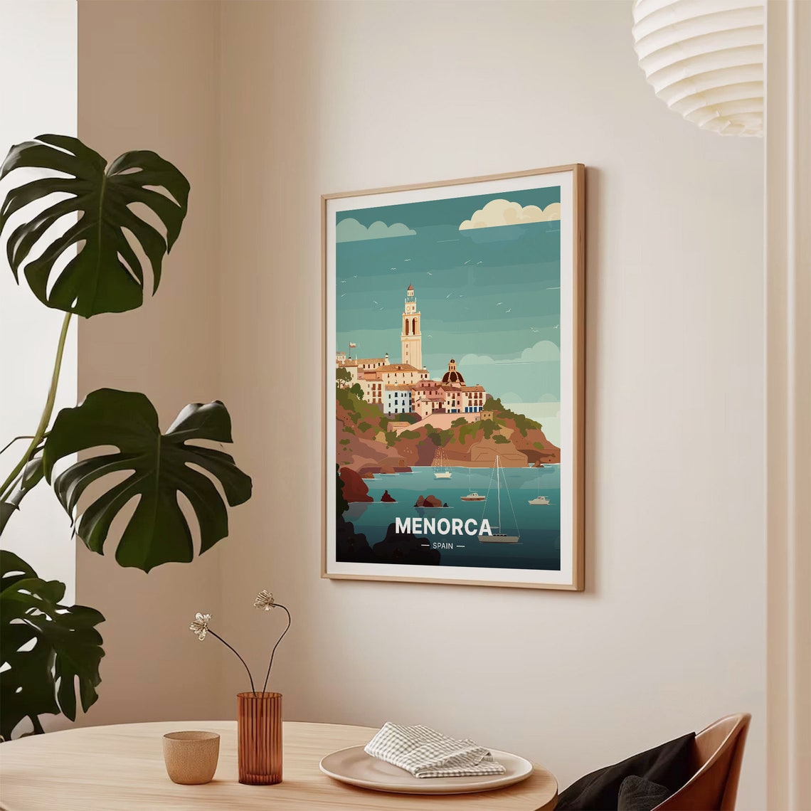 Menorca Spain Coastal Town Vintage Travel Poster Balearic Harbor Scene - Image 2