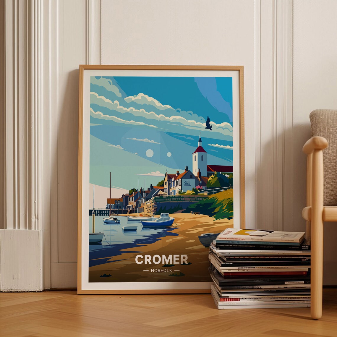 Cromer Norfolk Harbor Boats Church Tower Coastal Travel Poster