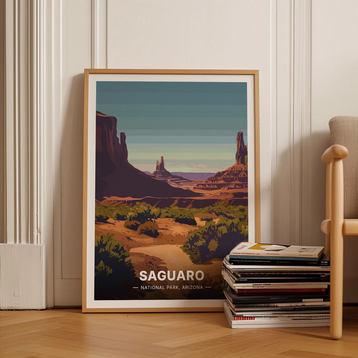 Saguaro National Park Arizona Desert Buttes Sunset Art Poster