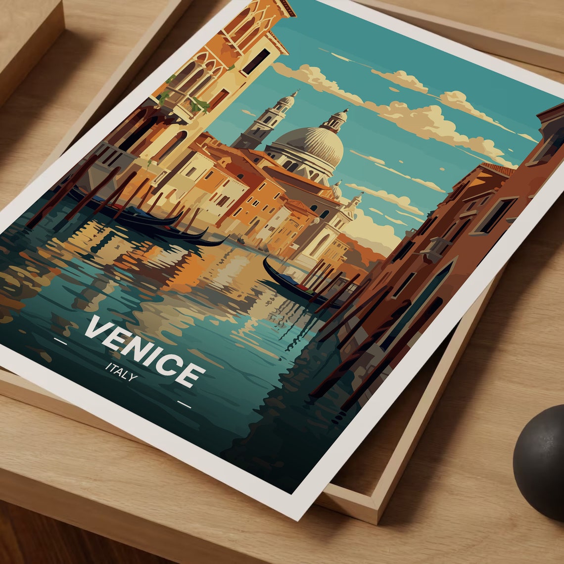 Venice Italy Grand Canal Gondolas Basilica Vintage Travel Poster - Image 3