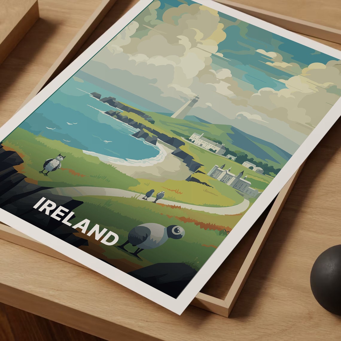 Ireland Coastal Lighthouse Sheep Cliffs Country Travel Poster - Image 3