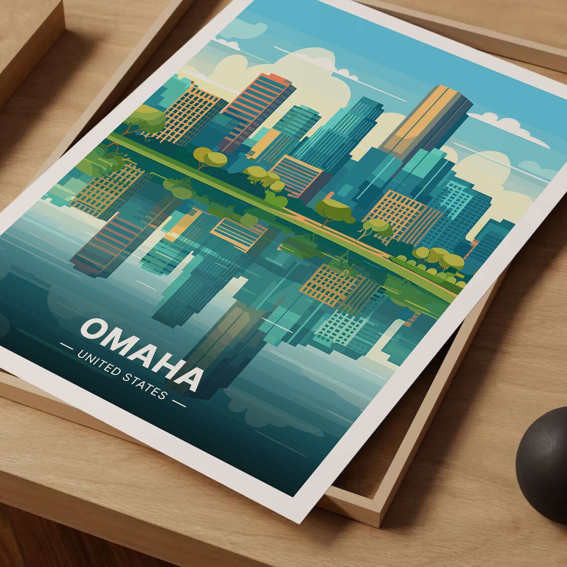 Omaha Skyline Evening View Travel Poster - Image 3