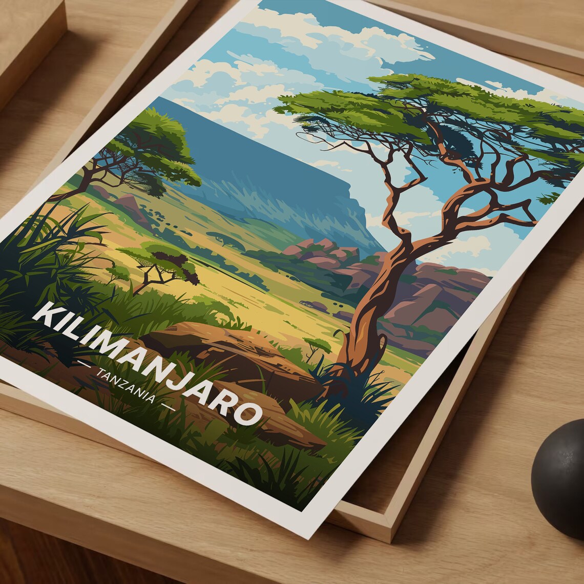 Kilimanjaro Tanzania Safari Acacia Trees Mountain Savanna Art Poster - Image 3