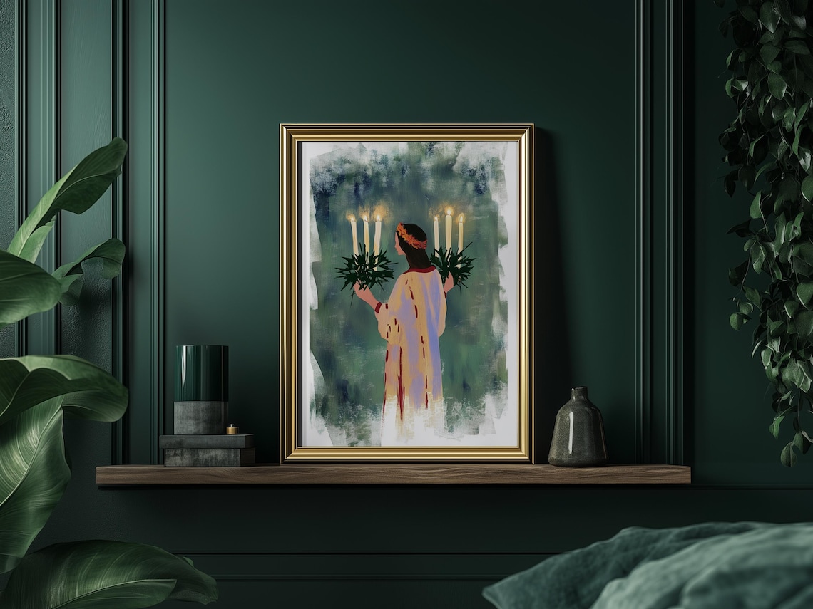 Saint Lucy Christmas Art Print, Holiday Wall Art