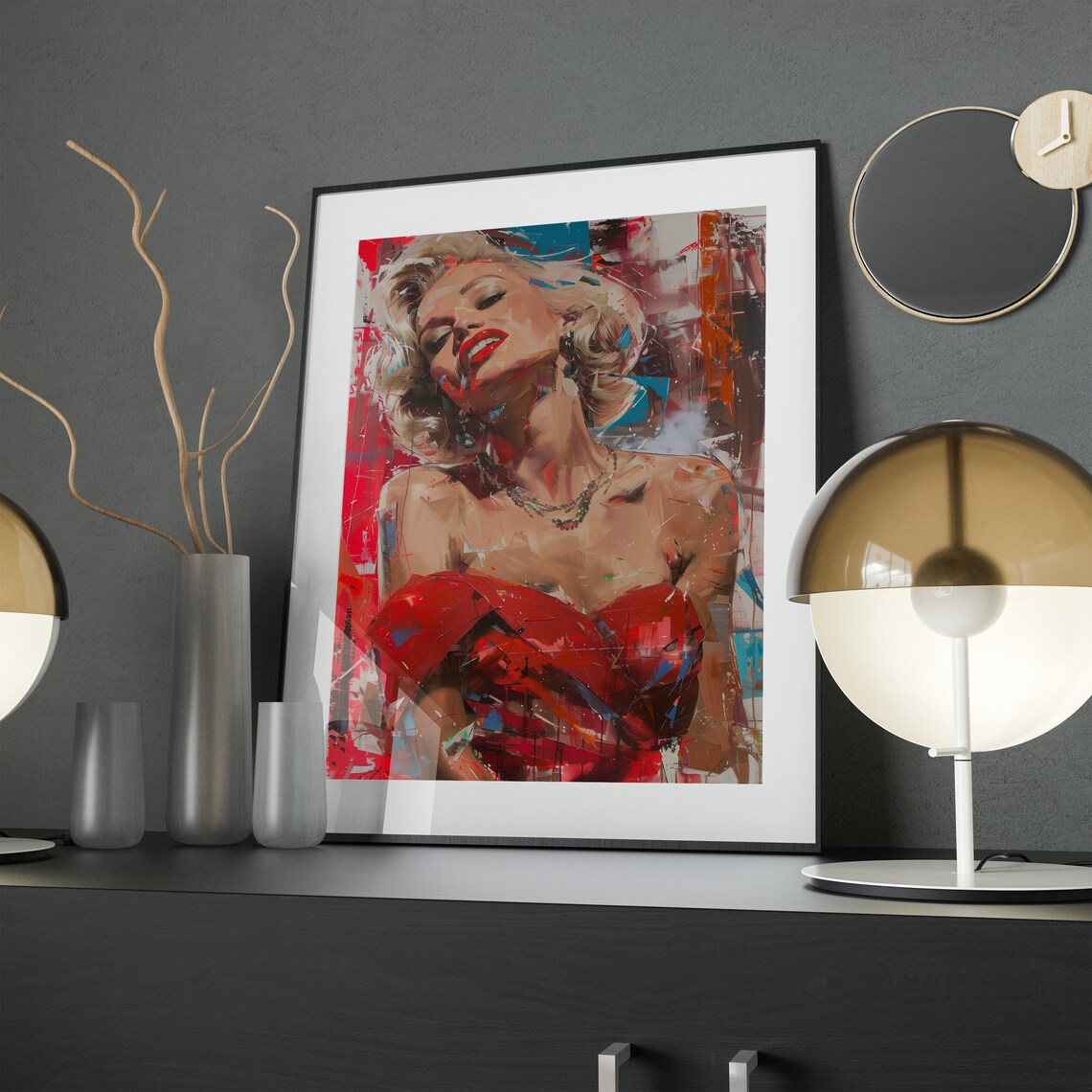 Marilyn Monroe Red Dress Vintage Hollywood Pop Art Portrait Poster - Image 3